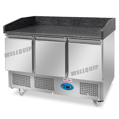 commercial saladette pizza prep fridge with granite counter