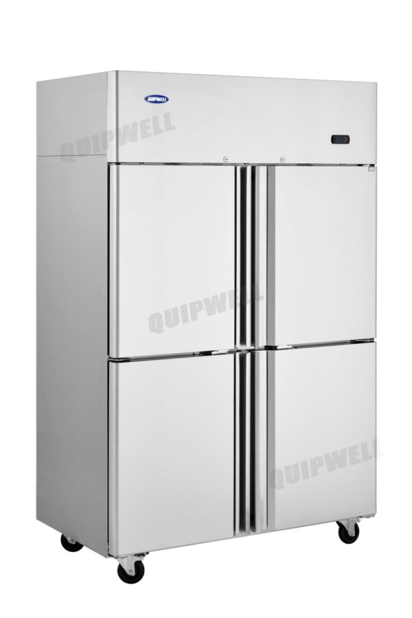 B10C-4 Edit 4-split door commercial upright storage freezer with stainless steel doors and auto defrost