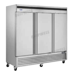 3-door commercial upright storage fridge with a stainless steel door and low running costs