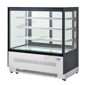 4-tier commercial cake display fridge with anti-fog panoramic glass and LED lighting