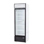 1-door commercial upright display fridge with glass doors and LED lighting