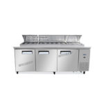commercial pizza prep fridge with stainless steel GN pans