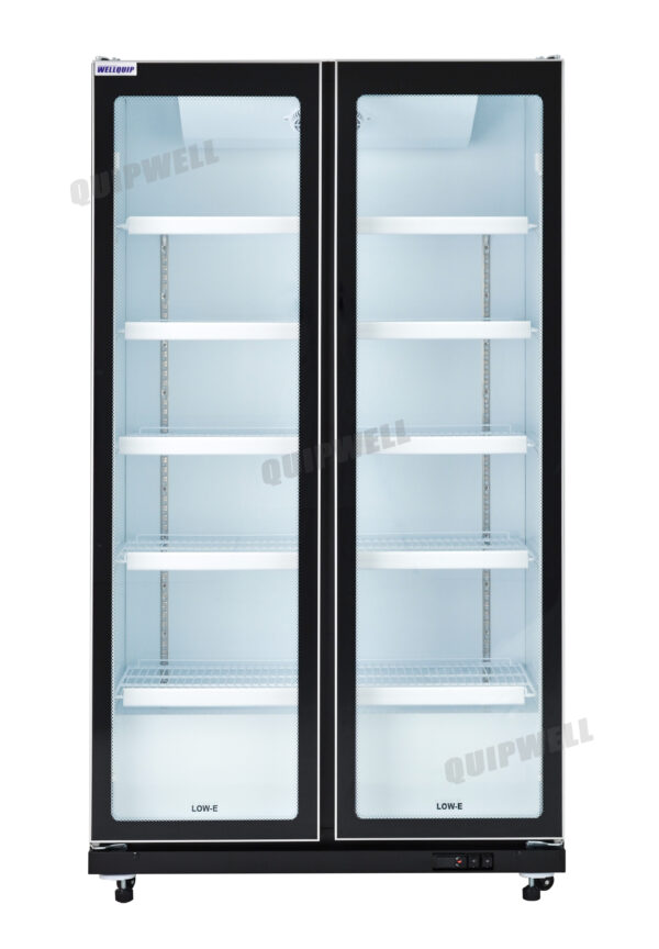 IV26-2A 2-door commercial upright display fridge with full height Low-E glass doors and LED lighting