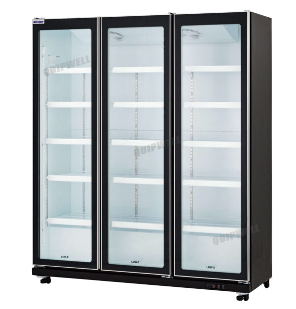 IV36-1A 3-door commercial upright display fridge with full height Low-E glass doors and LED lighting