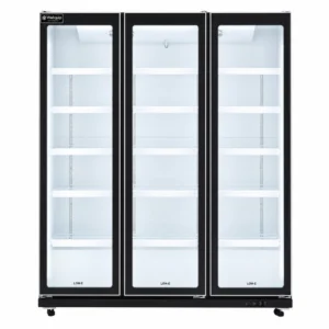 Black upright display fridge for supermarkets and retail display