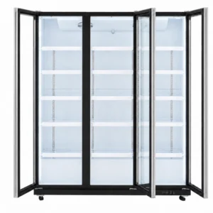 Black upright display fridge for supermarkets and retail display