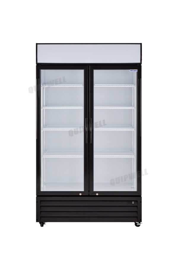 LG1000HD-2A 2-door commercial upright display fridge with glass doors and LED lighting