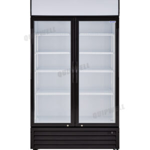 2-door commercial upright display fridge with glass doors and LED lighting