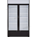 2-door commercial upright display fridge with glass doors and LED lighting