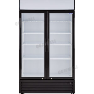 2-door commercial upright display fridge with glass doors and LED lighting