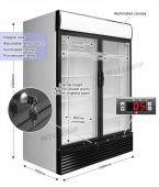 2-door commercial upright display fridge with glass doors and LED lighting
