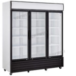 3-door commercial upright display fridge with glass doors and LED lighting