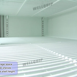 Energy-efficient upright display fridge with 1500L capacity, fan-forced cooling and adjustable shelves