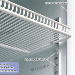 Energy-efficient upright display fridge with 1500L capacity, fan-forced cooling and adjustable shelves