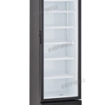 1-door commercial upright display fridge with glass doors and LED lighting