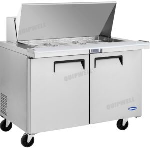 commercial mega salad prep fridge with stainless steel GN pans