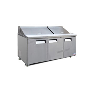 commercial mega salad prep fridge with stainless steel GN pans