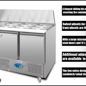 commercial saladette prep fridge with stainless steel GN pans