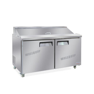 commercial salad prep fridge with stainless steel GN pans