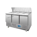 commercial saladette prep fridge with stainless steel GN pans