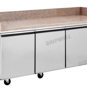 commercial bakery prep fridge with granite benchtop and splashback