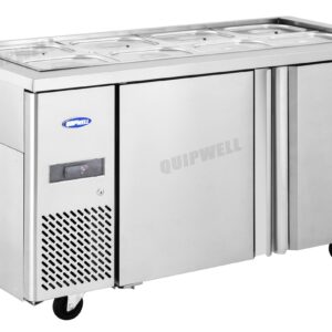 commercial saladette prep fridge with stainless steel GN pans