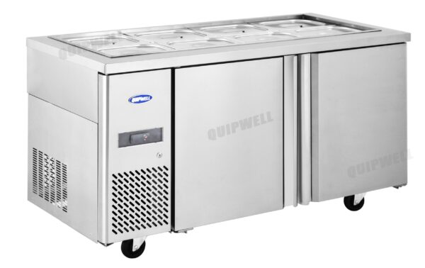commercial saladette prep fridge with stainless steel GN pans
