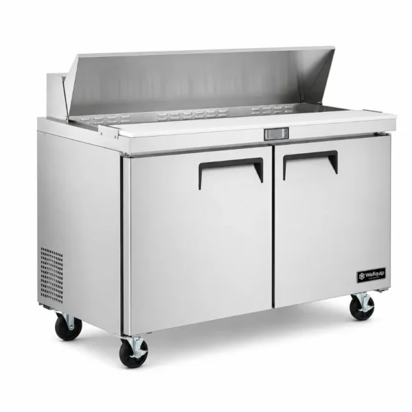 commercial salad prep fridge with stainless steel GN pans
