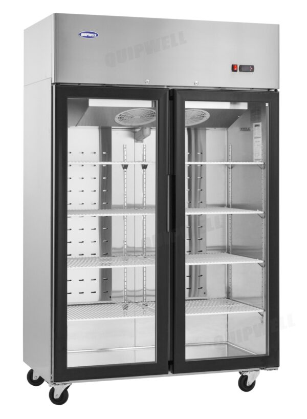 2-door commercial upright display fridge with Low-E glass and LED lighting