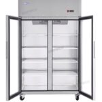 2-door commercial upright display fridge with Low-E glass and LED lighting
