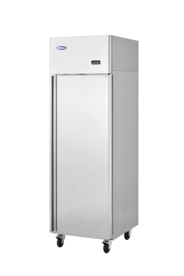 1-door commercial upright storage fridge with a stainless steel door and low running costs