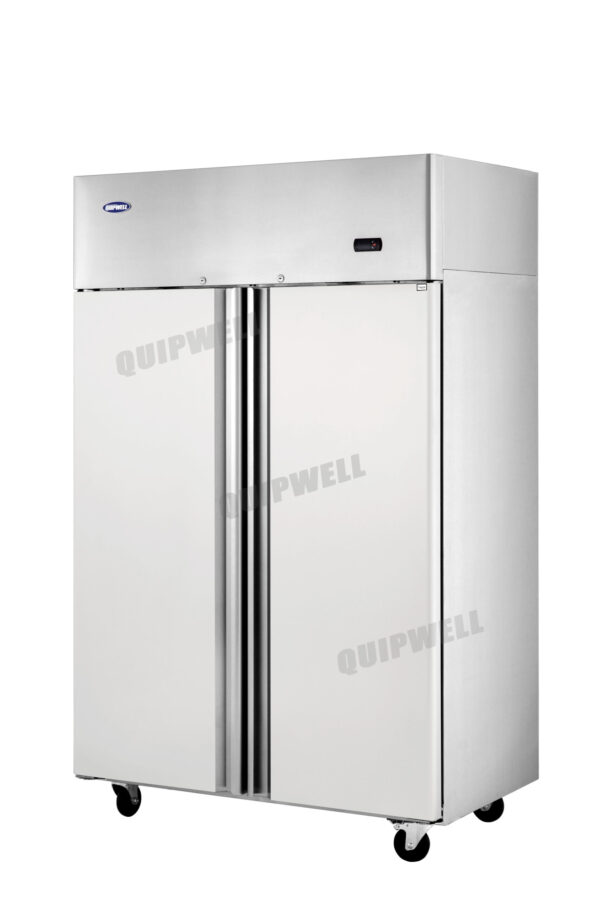 2-door commercial upright storage fridge with stainless steel doors and low running costs