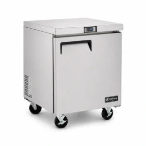 1 door commercial bench freezer with 180L capacity, integrated benchtop, fan-forced cooling and low energy usage