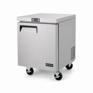 1 door commercial bench freezer with 180L capacity, integrated benchtop, fan-forced cooling and low energy usage