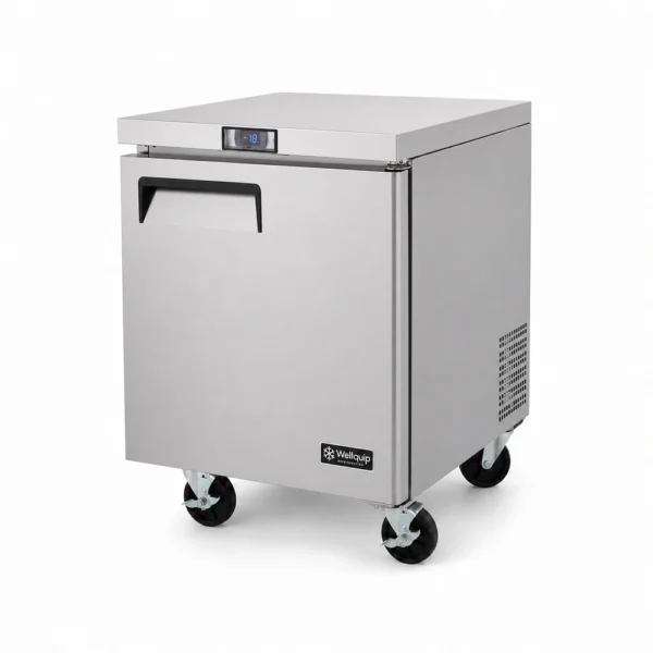 1 door commercial bench freezer with 180L capacity, integrated benchtop, fan-forced cooling and low energy usage