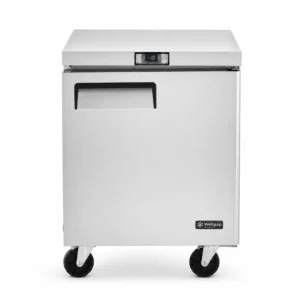 1 door commercial bench freezer with 180L capacity, integrated benchtop, fan-forced cooling and low energy usage