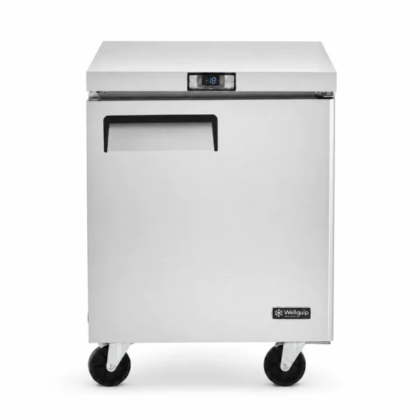 1 door commercial bench freezer with 180L capacity, integrated benchtop, fan-forced cooling and low energy usage