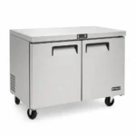 2 door commercial bench freezer with 340L capacity, integrated benchtop, fan-forced cooling and low energy usage
