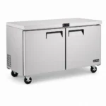 2 door commercial bench freezer with 510L capacity, integrated benchtop, fan-forced cooling and low energy usage