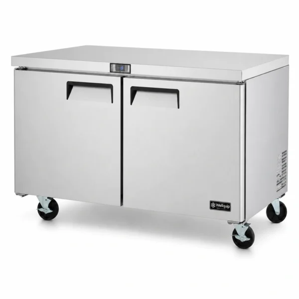 2 door commercial bench freezer with 510L capacity, integrated benchtop, fan-forced cooling and low energy usage