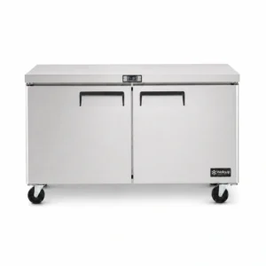 2 door commercial bench freezer with 510L capacity, integrated benchtop, fan-forced cooling and low energy usage