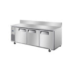3-door commercial bench fridge with stainless steel doors, splashback and low running costs