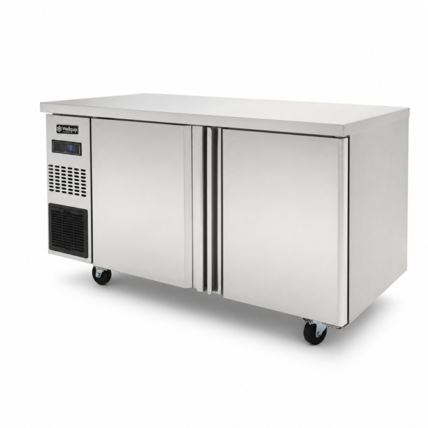 Commercial under bench freezer with stainless steel worktop