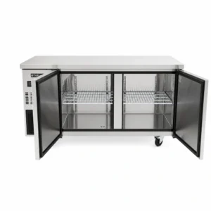 Under counter freezer with self-closing doors and auto defrost