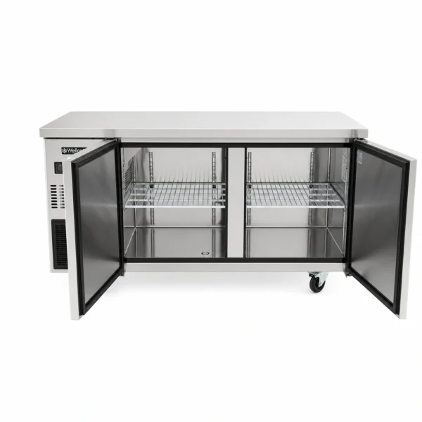 Under counter freezer with self-closing doors and auto defrost