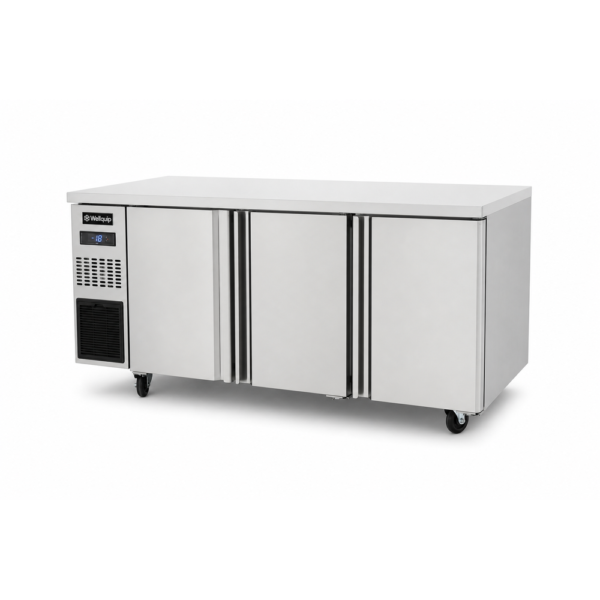 3 door solid stainless steel door under bench fridge with front ventilated fan forced cooling and auto defrost
