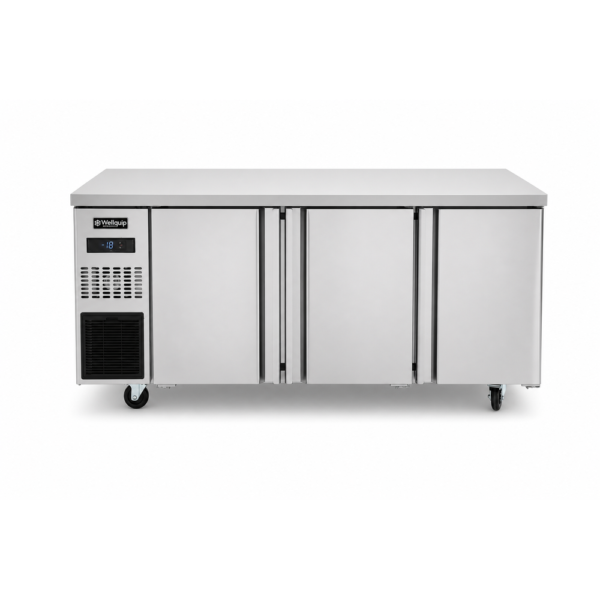 3 door solid stainless steel door undercounter fridge with front ventilated fan forced cooling and auto defrost