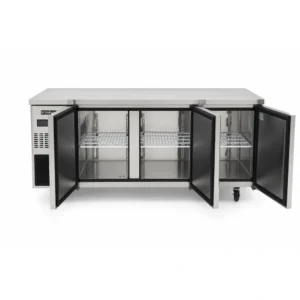 3 door solid stainless steel door under bench fridge with front ventilated fan forced cooling and auto defrost