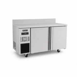 Stainless steel bench freezer with splashback for prep lines