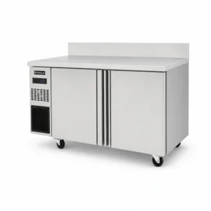 Commercial freezer with integrated worktop and splashback